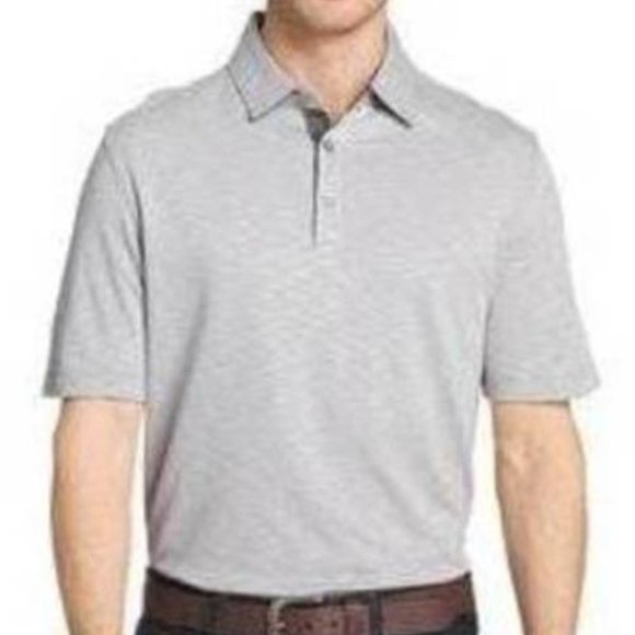 Mens Polo Shirt Van Heusen Gray Small Short Sleeve 3 Button Placket Stretch - Picture 1 of 4
